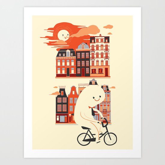 Happy Ghost Biking Through Amsterdam Art Print