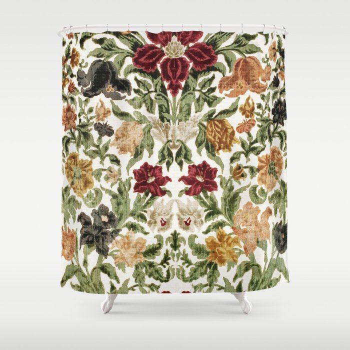 Antique Italian Floral Textile Print Shower Curtain