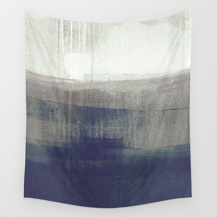 Navy Blue and Grey Minimalist Abstract Landscape Wall Tapestry