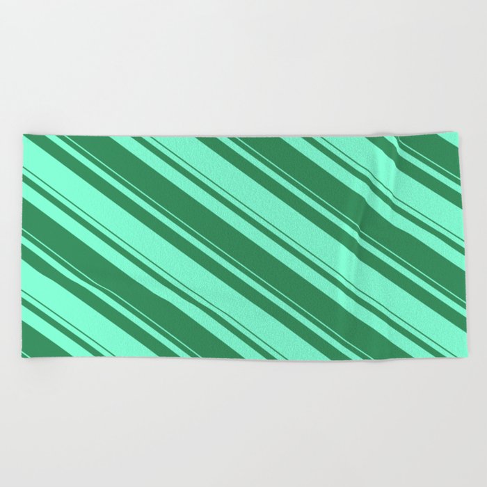 Sea Green and Aquamarine Colored Striped/Lined Pattern Beach Towel
