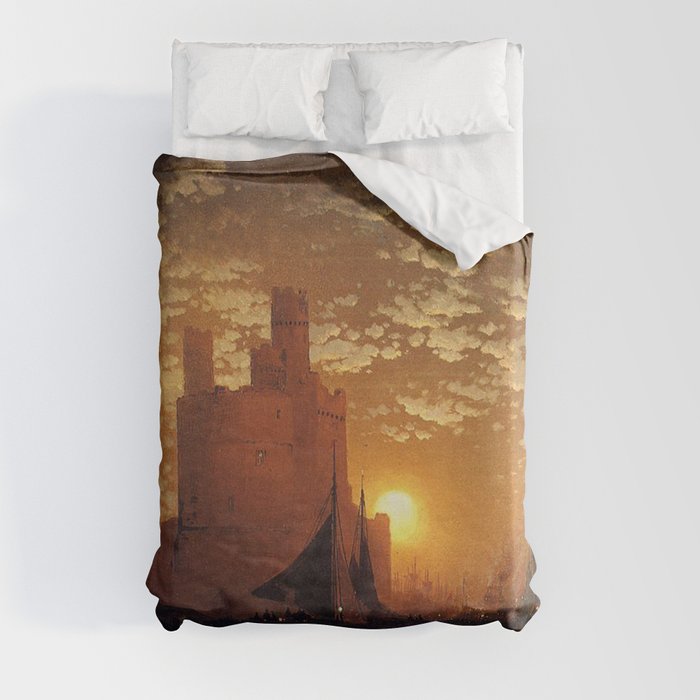  Moonlit Scene with Gothic Castle - Edward Moran Duvet Cover