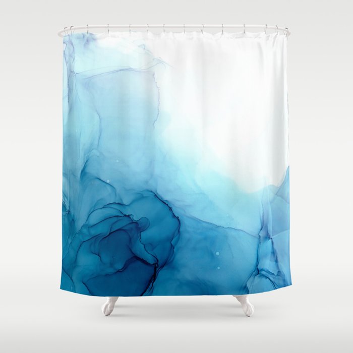 Cool Blue Ocean Tides Abstract Painting Shower Curtain
