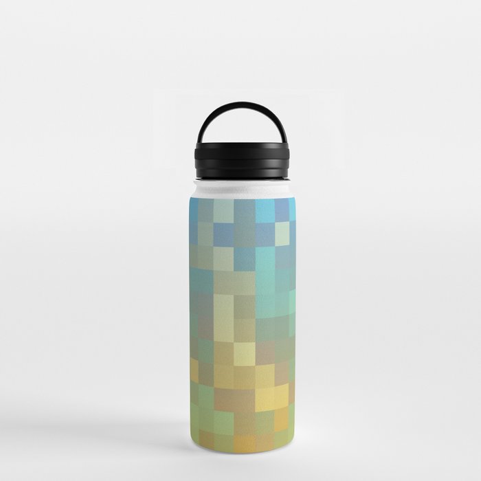 geometric pixel square pattern abstract background in yellow blue Water Bottle