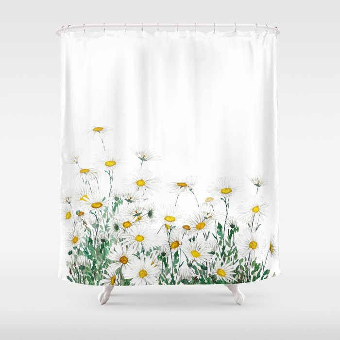 white margaret daisy horizontal watercolor painting Shower Curtain