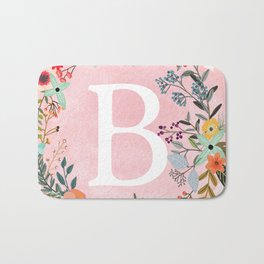 Flower Wreath with Personalized Monogram Initial Letter B on Pink Watercolor Paper Texture Artwork Badematte