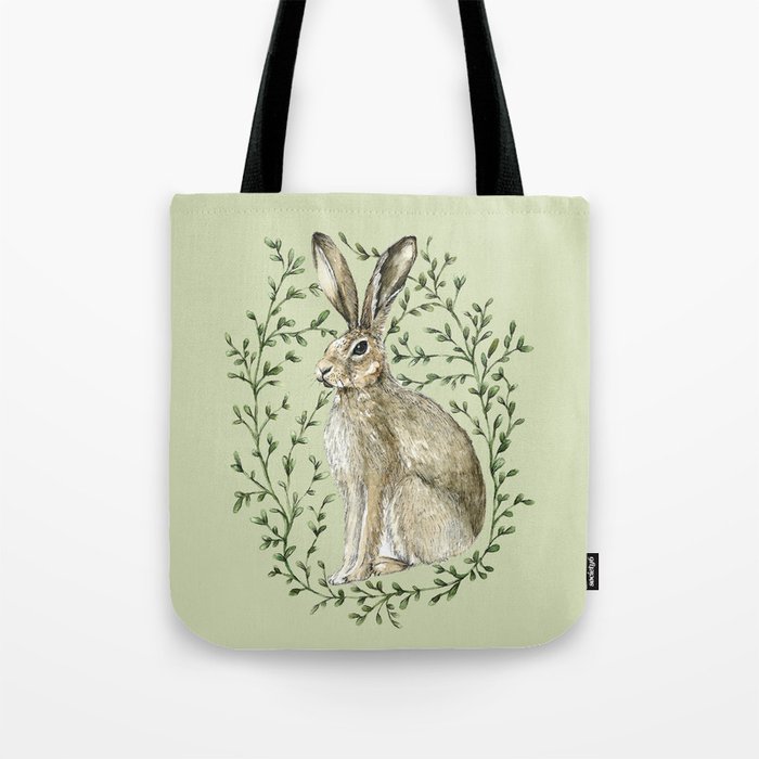 Brown Hare on green Tote Bag