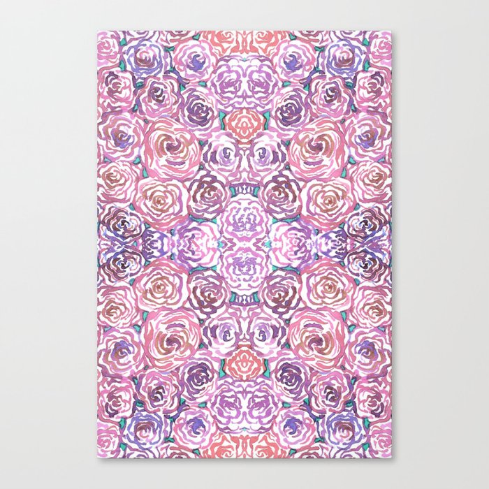 Purple and Pink Watercolor Roses Canvas Print