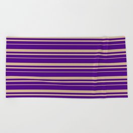 [ Thumbnail: Indigo & Tan Colored Pattern of Stripes Beach Towel ]