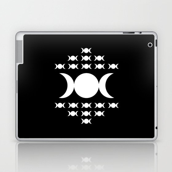 Triple Moon Goddess - White on Black Laptop & iPad Skin