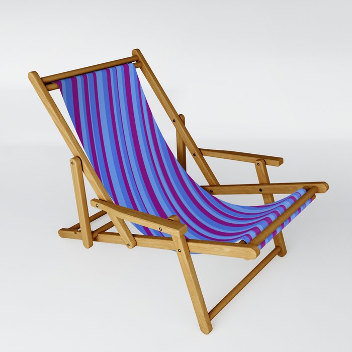 Cornflower Blue, Royal Blue & Purple Colored Pattern of Stripes Sling Chair