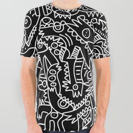 Black and White Street Art Tribal Graffiti All Over Graphic Tee
