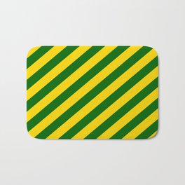 [ Thumbnail: Yellow & Dark Green Colored Lined Pattern Bath Mat ]
