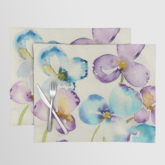 Pansies in Purple and Blue - Watercolor Floral Placemat
