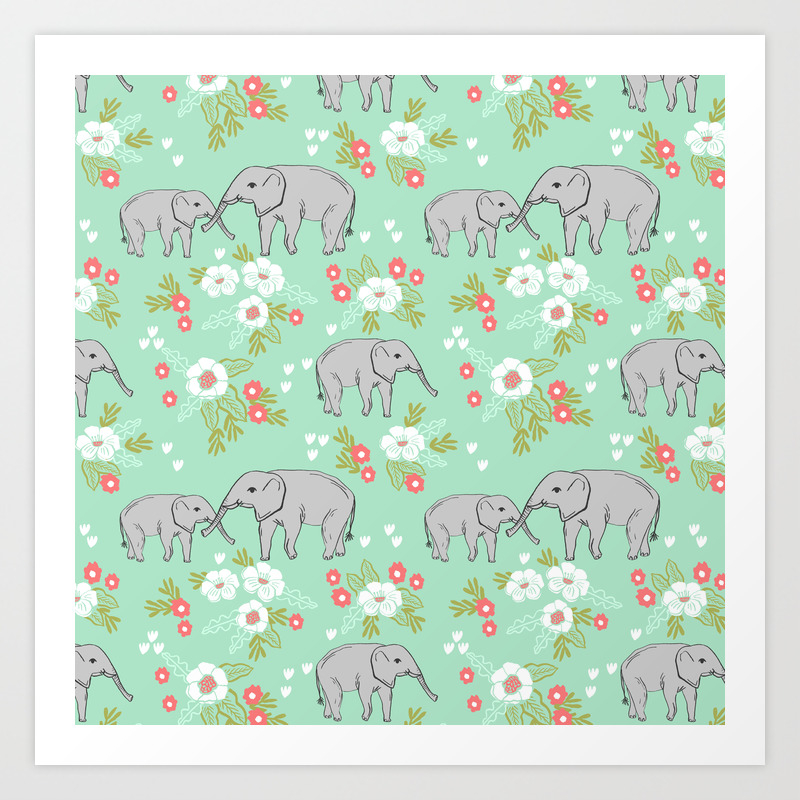 Elephants With Flowers Cute Kids Decor Girls Room Decorations