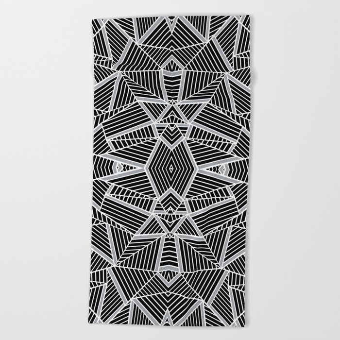 Abstract Lines Black and Silver M Beach Towel