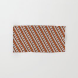 [ Thumbnail: Dark Gray and Sienna Colored Stripes Pattern Hand & Bath Towel ]