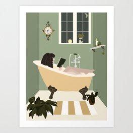 SAGE BATHROOM Woman Reading Bathtub Relaxation Art Print