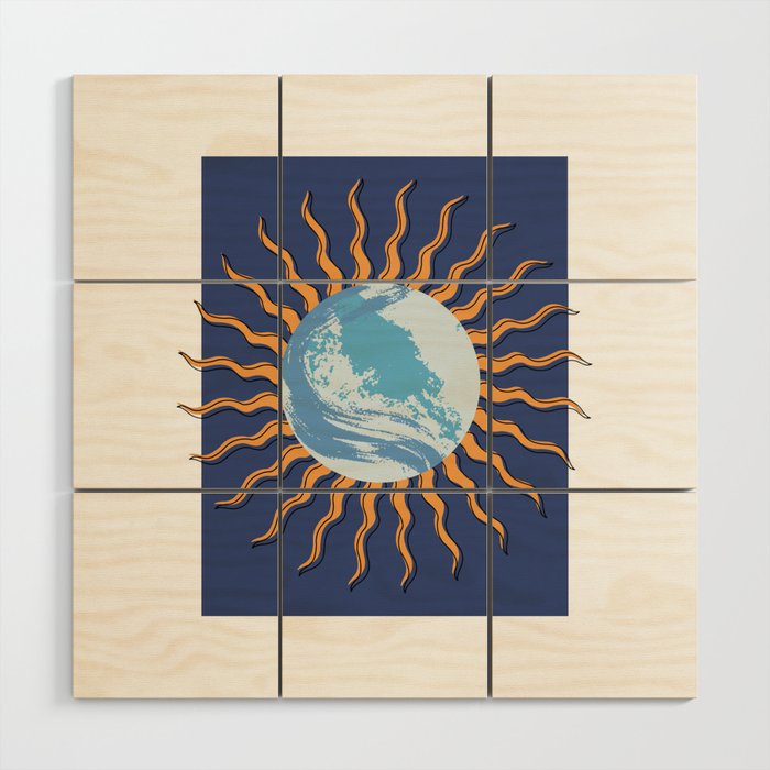 BLUE Earth Sun Wood Wall Art
