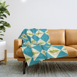 Geometric Diamond Pattern 826 Olive Green Turquoise and Beige Throw Blanket