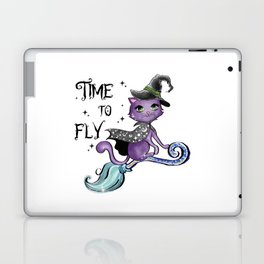 Time to fly halloween cat quote Laptop Skin