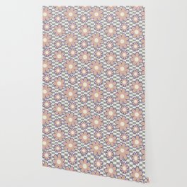 Simple Retro Flowers on Alternative Checkerboard (Muted Neutral Colors) Wallpaper