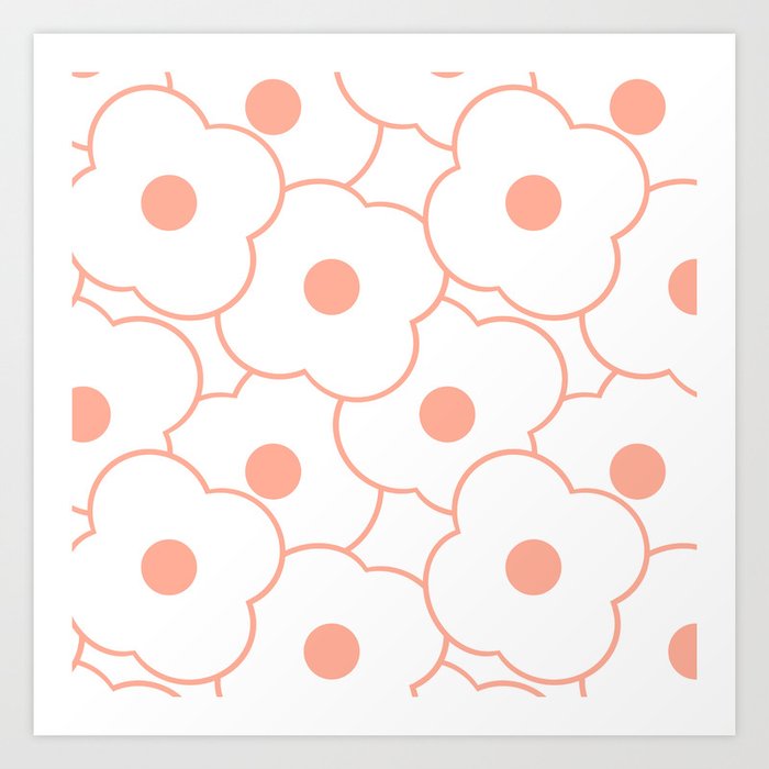 Peach Flowers Simple Pop-Art Minimal Floral Pattern Art Print