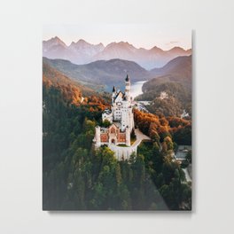 Dreamy fairytale moment at Neuschwanstein castle Bavaria Germany Metal Print | Dronephotography, Neuschwanstein, Tale, German, Bayern, Photo, Village, Fairy, Forest, White 
