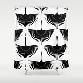 Japanese Crane Ornate Art Deco Monochrome Pattern II Shower Curtain