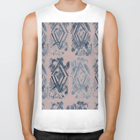 Simply Ikat Ink in Indigo Blue on Clay Pink Biker Tank