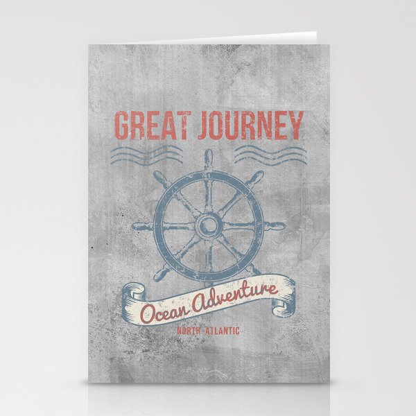Maritime Design- Great Journey Ocean Adventure on gray abstract background Stationery Cards