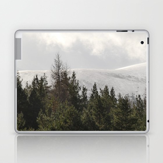 Pine Tree View of Cairngorm Mountains Snow Field Laptop & iPad Skin