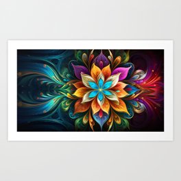 Rainbow Mandala Flower  Art Print