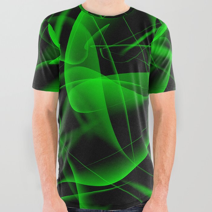 Glowing web of green cosmic lines of energy and a mystical smoke screen on  a black background. All Over Graphic Tee by Grachyhamr