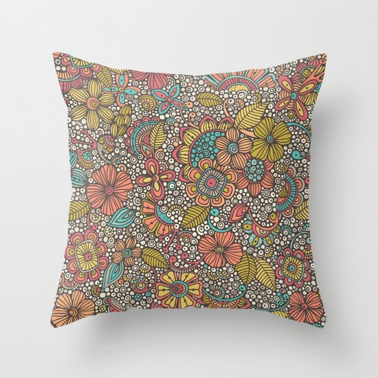 Doodles Garden Throw Pillow