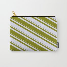 [ Thumbnail: Lavender & Green Colored Striped/Lined Pattern Carry-All Pouch ]