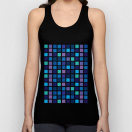 Drizzling Blue Squares Edition 2 Tank Top | Geometrical, Green, Indigo, Bright, Tiles, Violet, Navy, Checkerboard, Pattern, Graphicdesign 