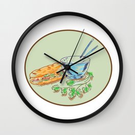 Bánh Mì Sandwich and Rice Bowl Drawing Wall Clock