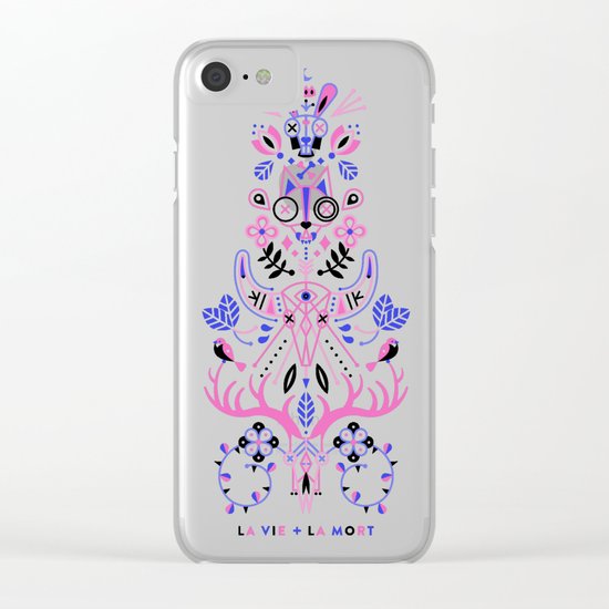 La Vie & La Mort – Pink & Periwinkle on Black Clear iPhone Case