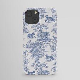 Toile de Jouy Vintage French Exotic Jungle Forest Navy Blue & White iPhone Case