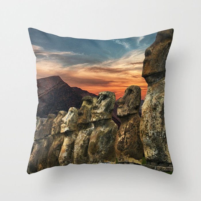 Easter Island Moai  Throw Pillow