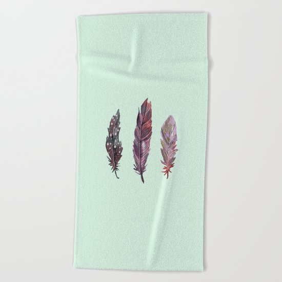 watercolor feathers (mint green) dos Beach Towel