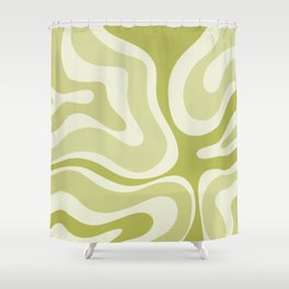 Modern Retro Liquid Swirl Abstract in Light Lime Avocado Green Tones Shower Curtain