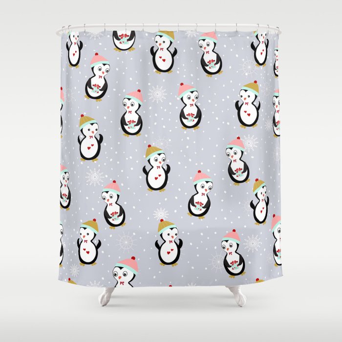 Christmas penguins Shower Curtain