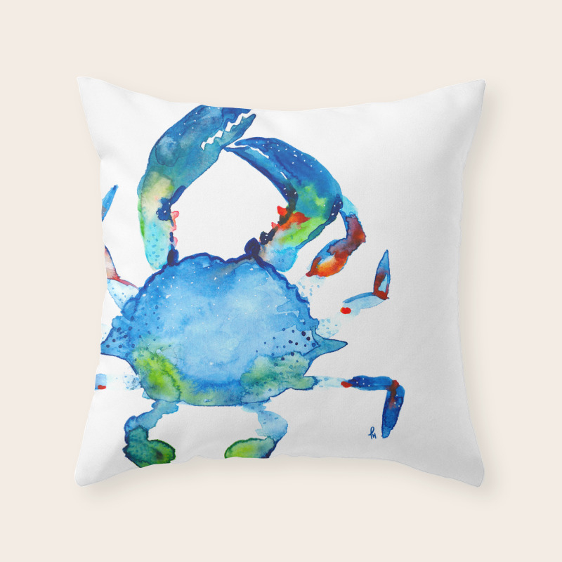 Blue Claw Crab Nautical Summer Ocean Sea Life Throw Pillow