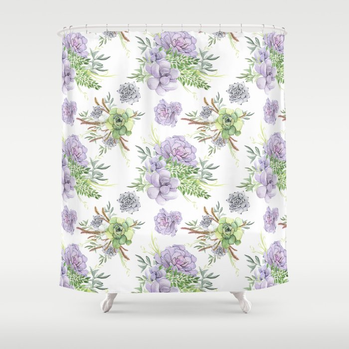 Desert Succulents Purple And Green Shower Curtain By Naturemagick