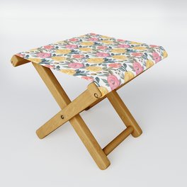 Pink and yellow watercolor flowers Folding Stool