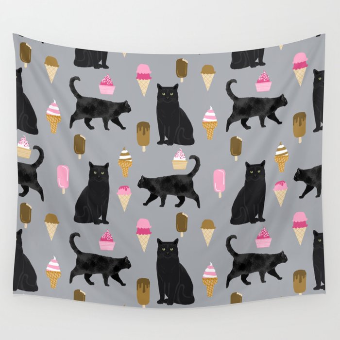 Black Cat Ice Cream Cat Lover Pet Gifts Cute Cats Wall Tapestry By