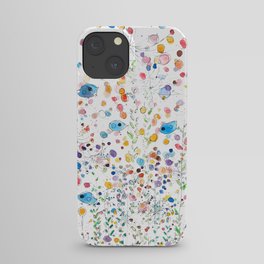 bstract colorful wildflowers and birds watercolor iPhone Case