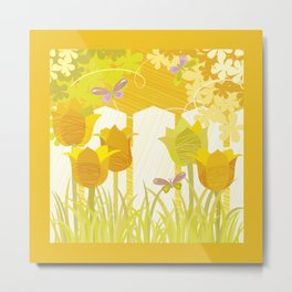 Sunny Spring Garden Metal Print | Yellow, Tulip, Spring, Easter, Abstract, Springtime, Nature, Yellowtulips, Tulips, Butterfly 