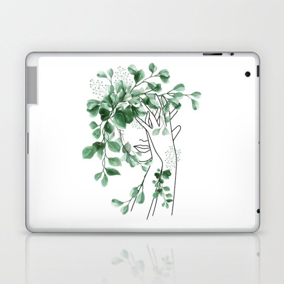 Woman with Leaves Abstract Line Art Laptop & iPad Skin